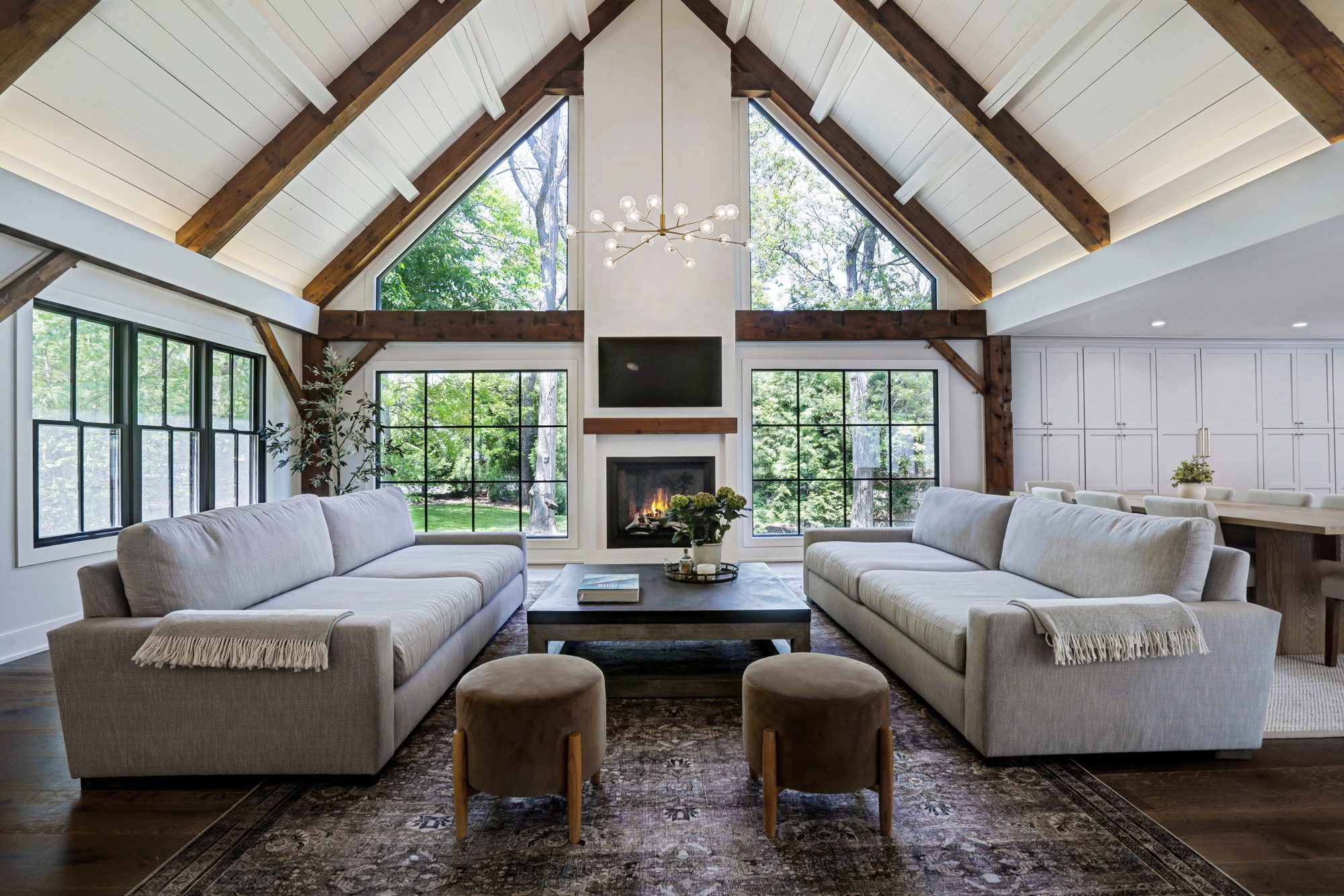 Great room with beamed ceiling, East Hampton